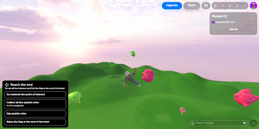 Screen capture of Candy Lane VR Experience. Avatar falling from sky with  giant gummy bears.